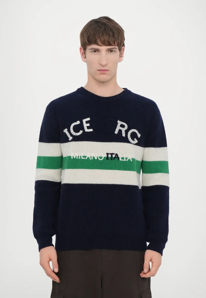 MAGLIA GIROCOLLO - Strickpullover - white/dark blue