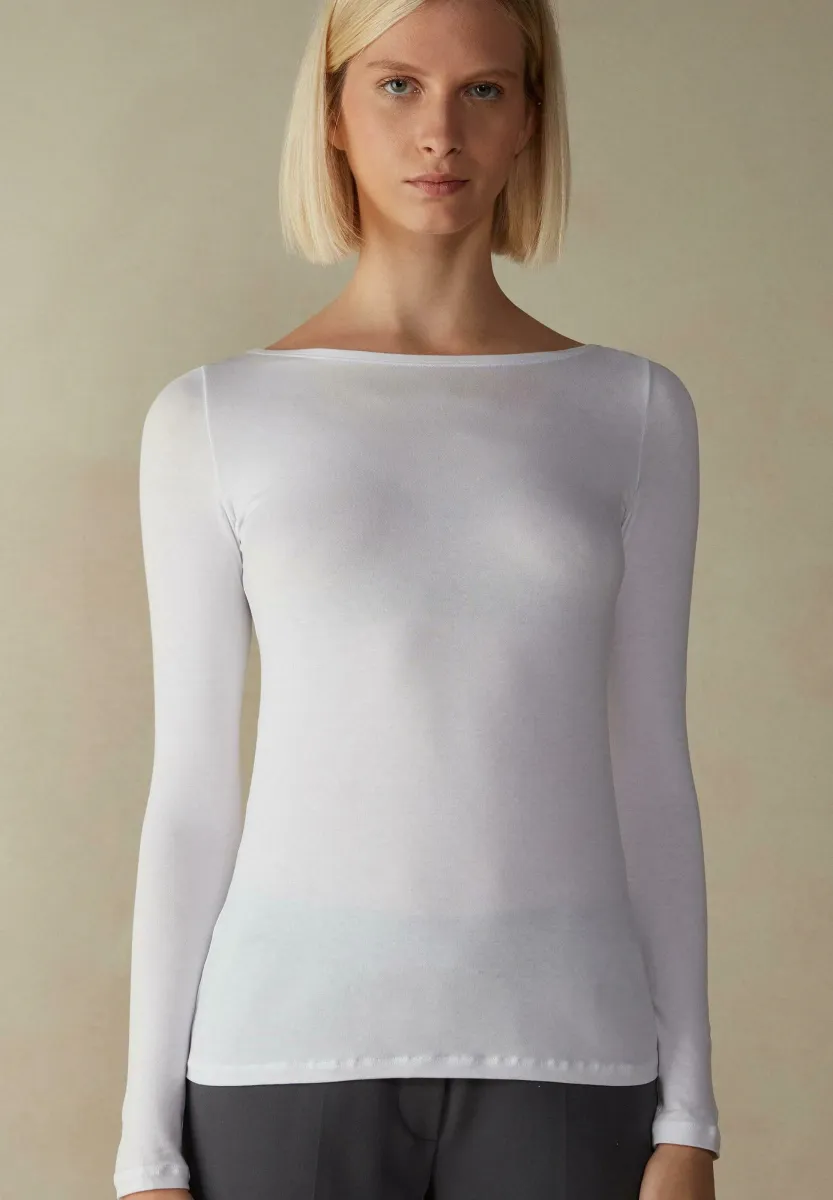 MANICA LUNGA SCOLLO A BARCHETTA - Langarmshirt - milk white