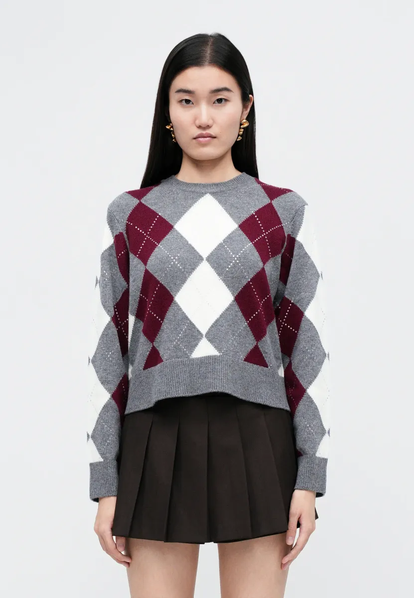 MARGALY - Strickpullover - gris/bordeaux/ecru