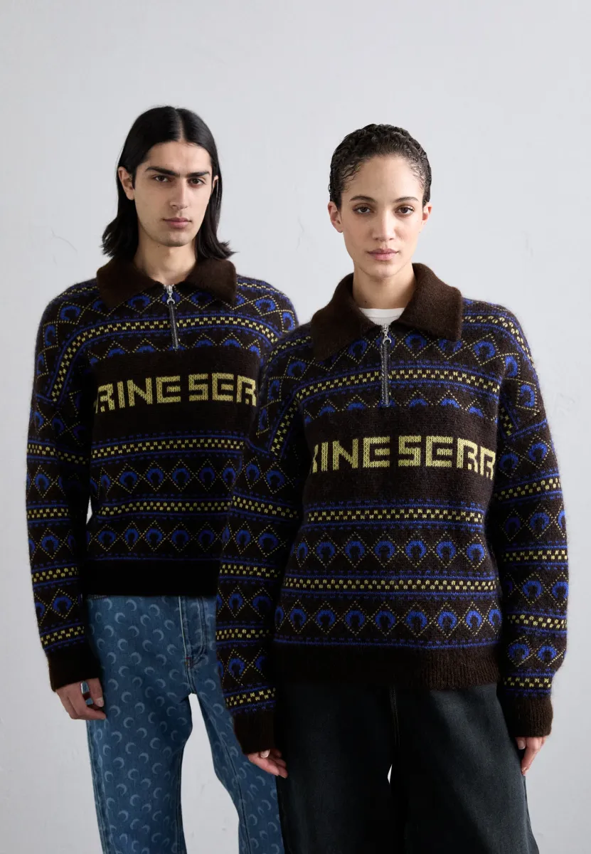 MARINE SERRE JACQUARD CREWNECK UNISEX - Strickpullover - deep brown