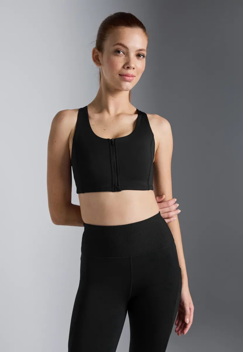 MEDIUM SUPPORT BRA WITH ZIP UP FRONT & ADJUSTABLE STRAPS
 - Sport-BH mit mittlerer Stützkraft - black