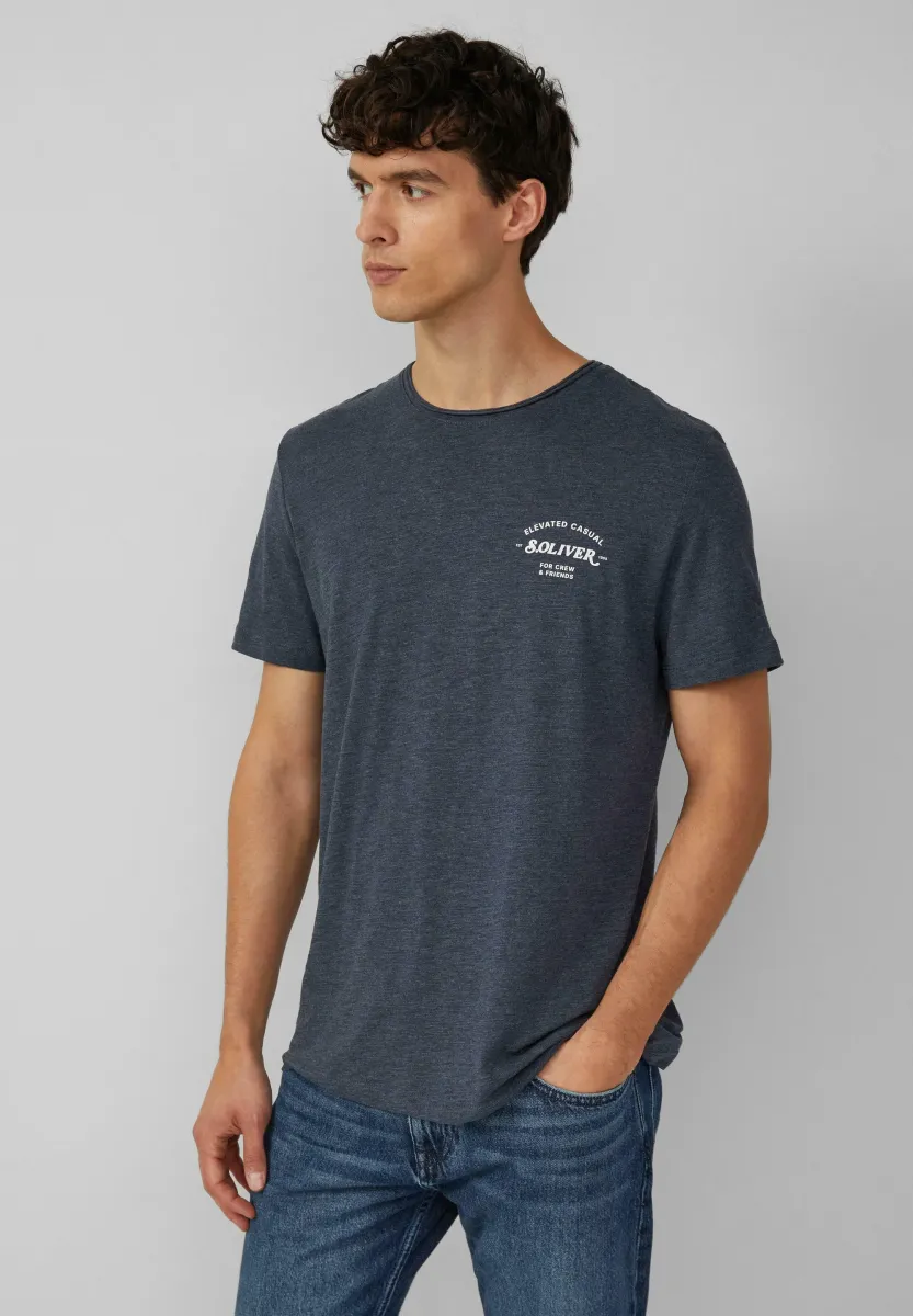 MELIERTES MIT ROLLKANTE  - T-Shirt print - navy