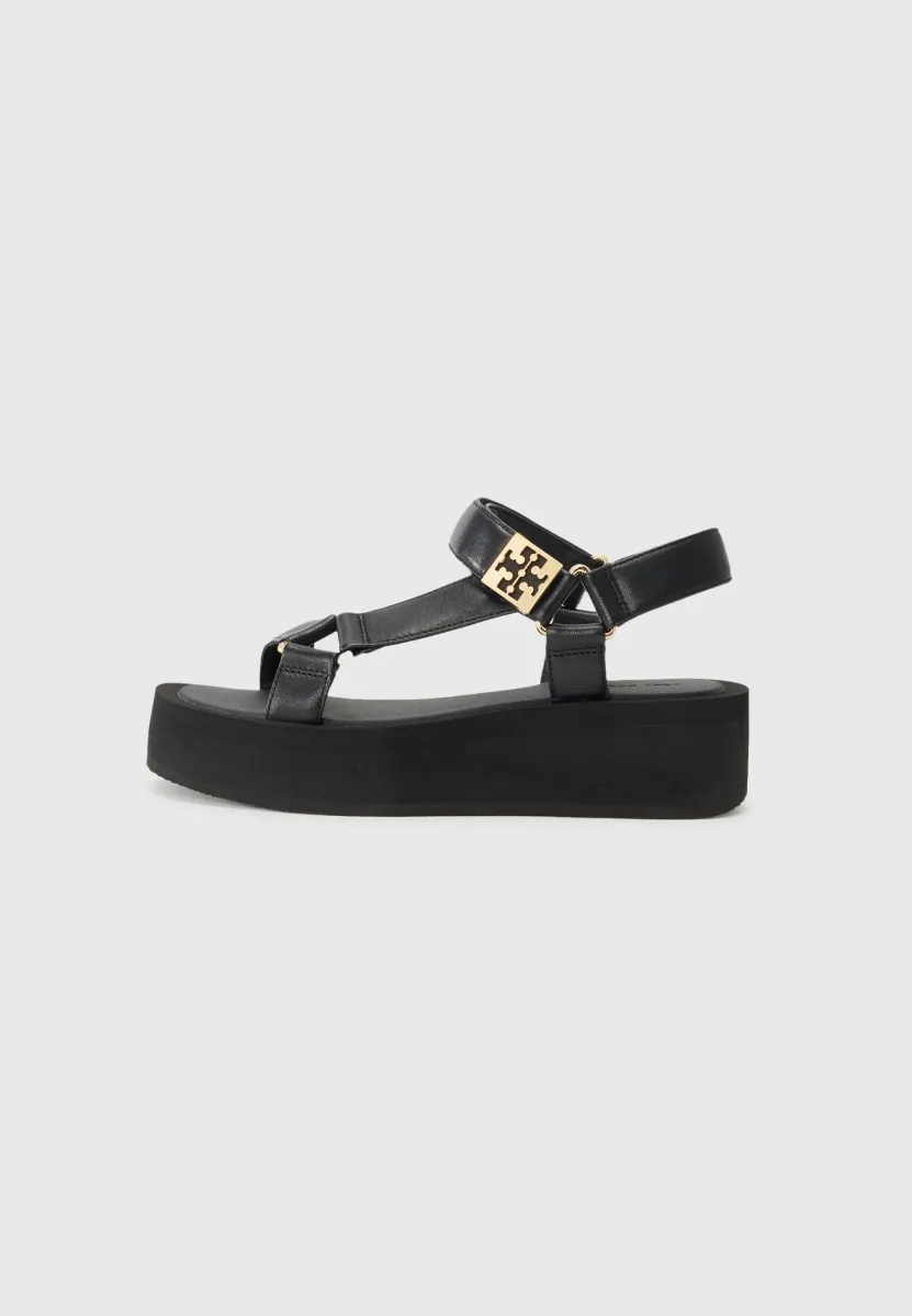 MELLOW - Plateausandalette - perfect black/gold-coloured