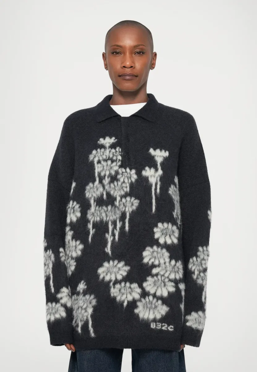 MELTING DAISIES - Strickpullover - black/ phosphor green