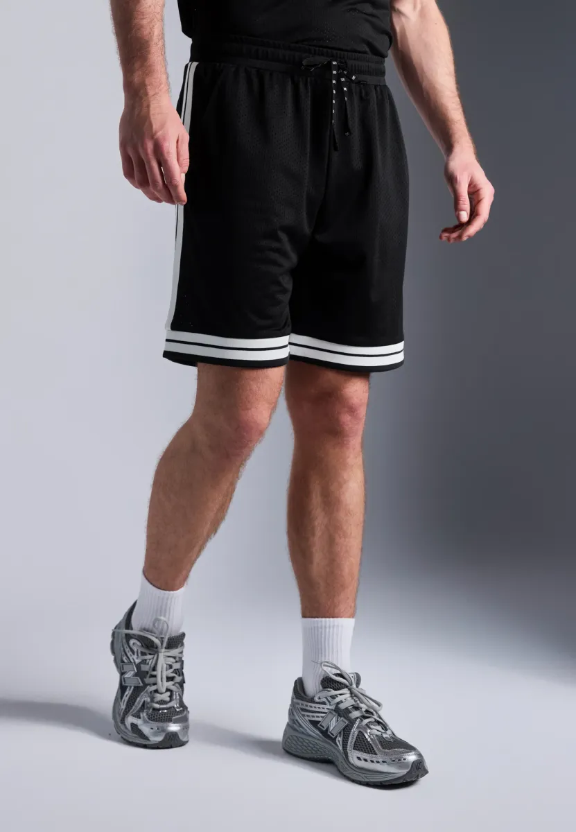 MESH BASKETBALL SHORTS WITH CONTRAST PIPING - Shorts - black