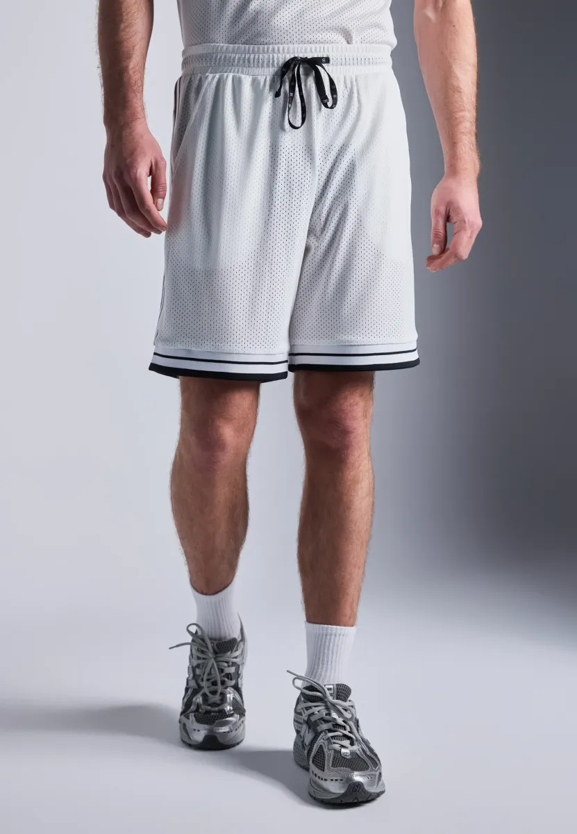 MESH BASKETBALL SHORTS WITH CONTRAST PIPING - Shorts - off-white