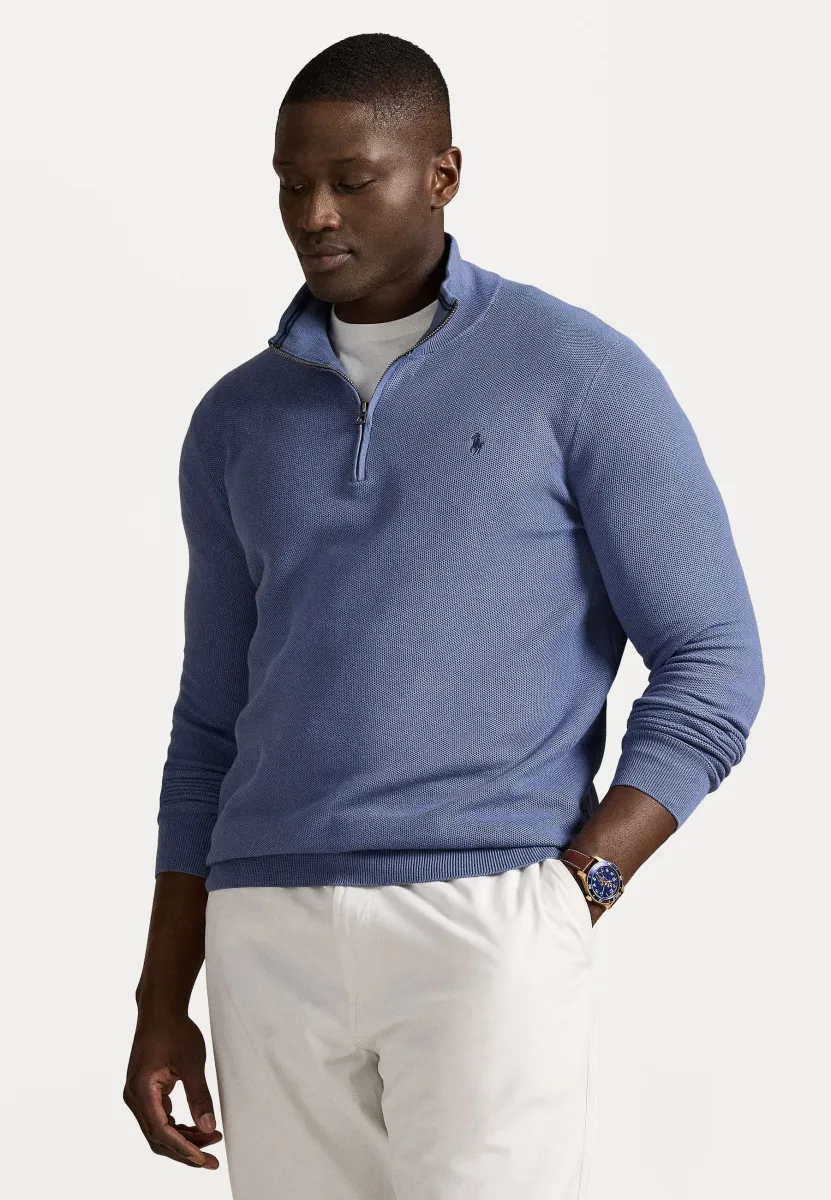 MESH-KNIT COTTON QUARTER-ZIP SWEATER - Strickpullover - capri blue