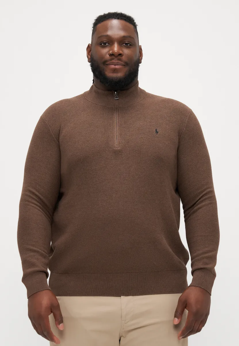 MESH-KNIT COTTON QUARTER-ZIP SWEATER - Strickpullover - nutmeg brown heather