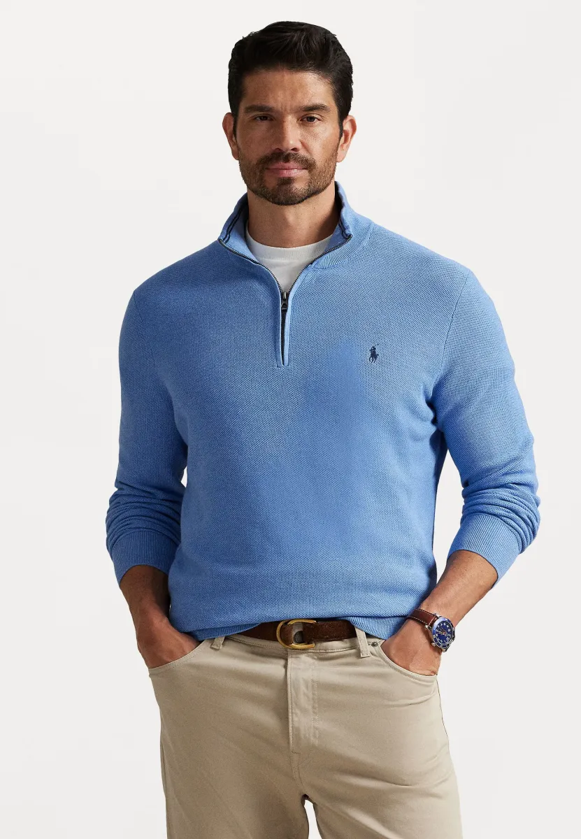 MESH-KNIT COTTON QUARTER-ZIP SWEATER - Strickpullover - soft royal heather