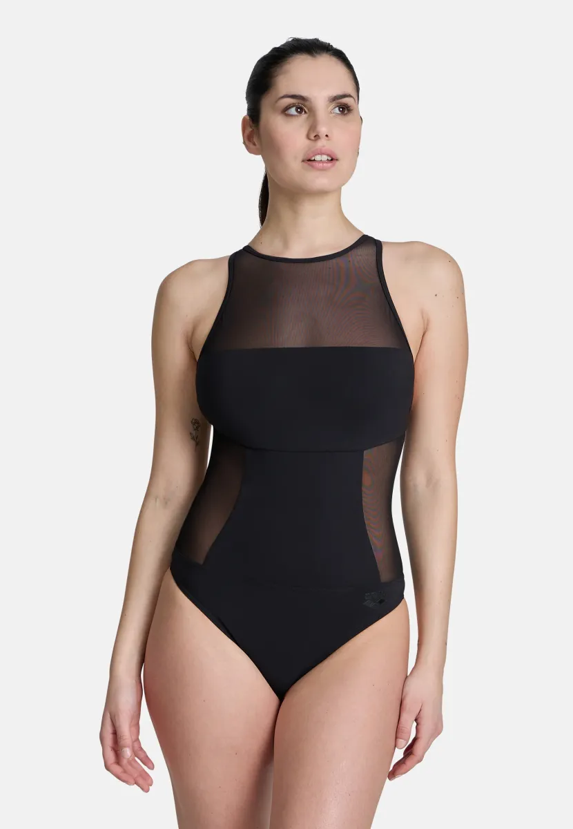 MESH PANELS - Badeanzug - black