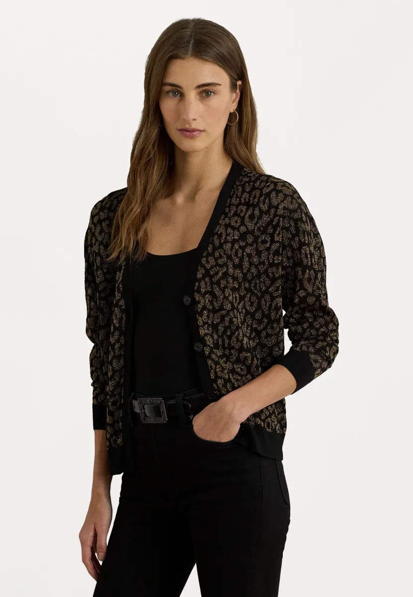 METALLIC OCELOT DOUBLE KNIT CARDIGAN - Strickjacke - black/gold-coloured