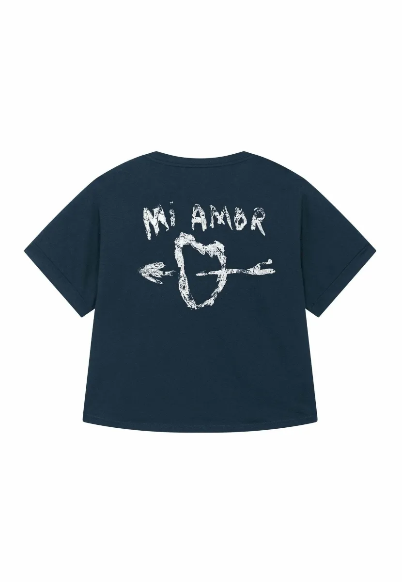 MI AMOR BACK PRINT ROLLUP TEE OVERSIZED - T-Shirt print - dark blue