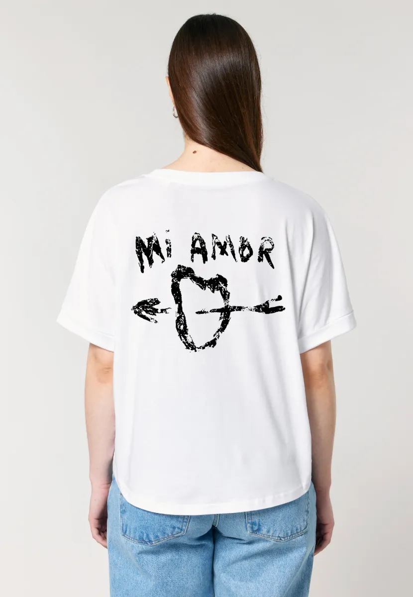 MI AMOR BACK PRINT ROLLUP TEE OVERSIZED - T-Shirt print - white