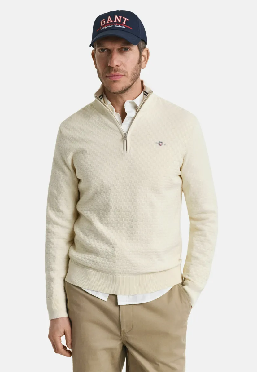 MICRO TEXTURED HALF-ZIP - Strickpullover - cream
