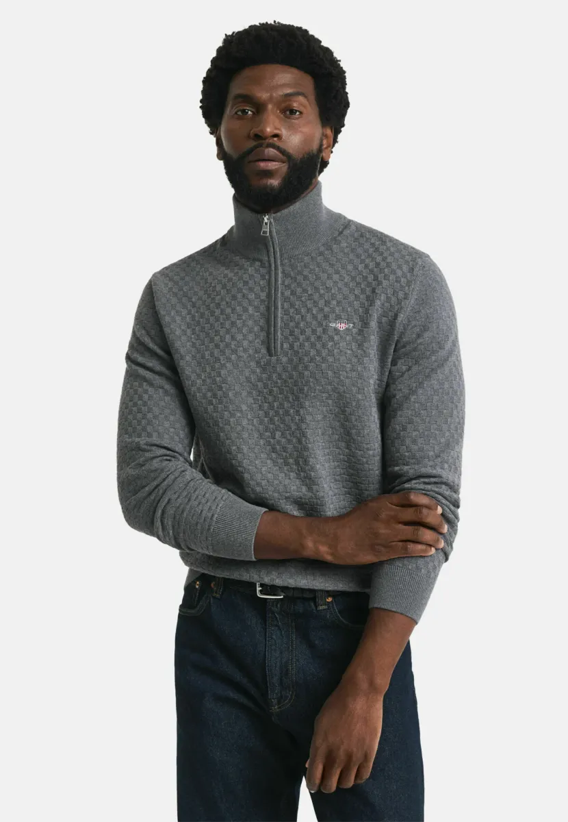 MICRO TEXTURED HALF-ZIP - Strickpullover - dark grey melange