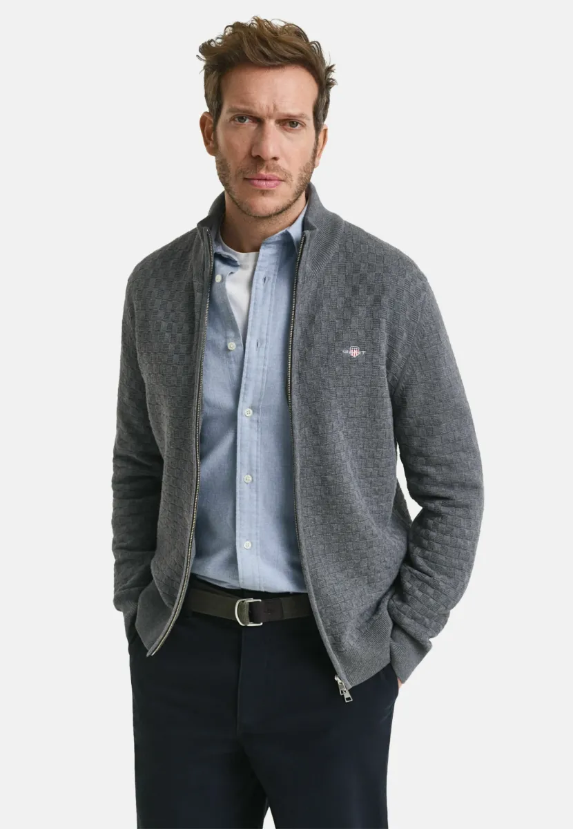 MICRO TEXTURED ZIP - Strickjacke - dark grey melange