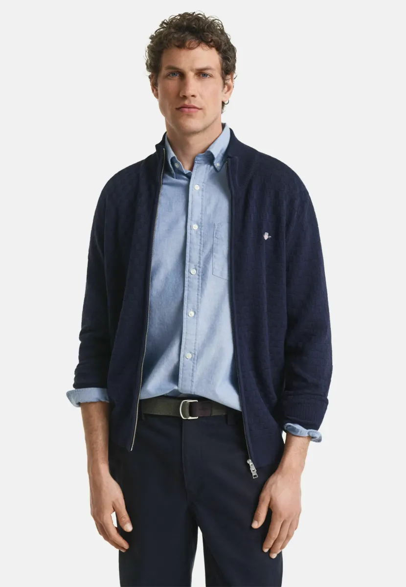 MICRO TEXTURED ZIP - Strickjacke - evening blue