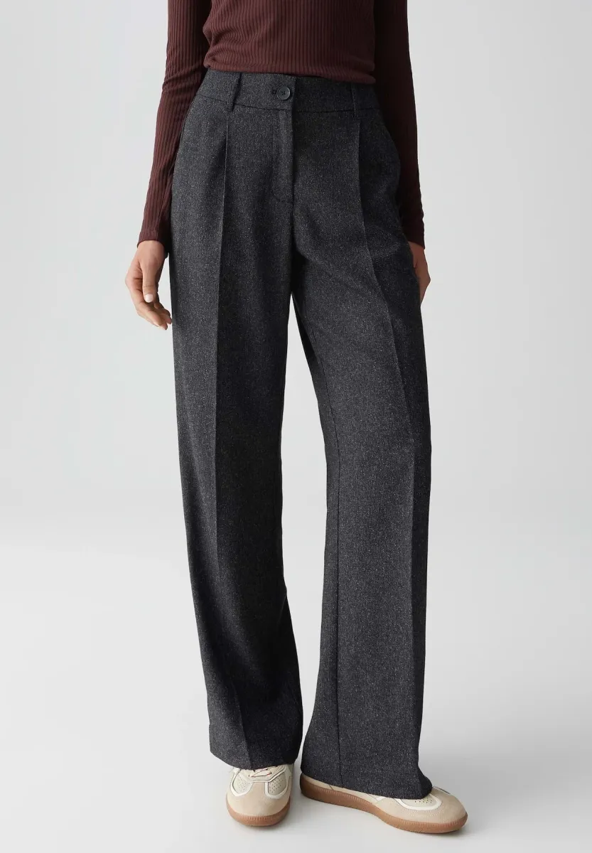 MID RISE LONG WIDE FIT MELANGE - Stoffhose - black