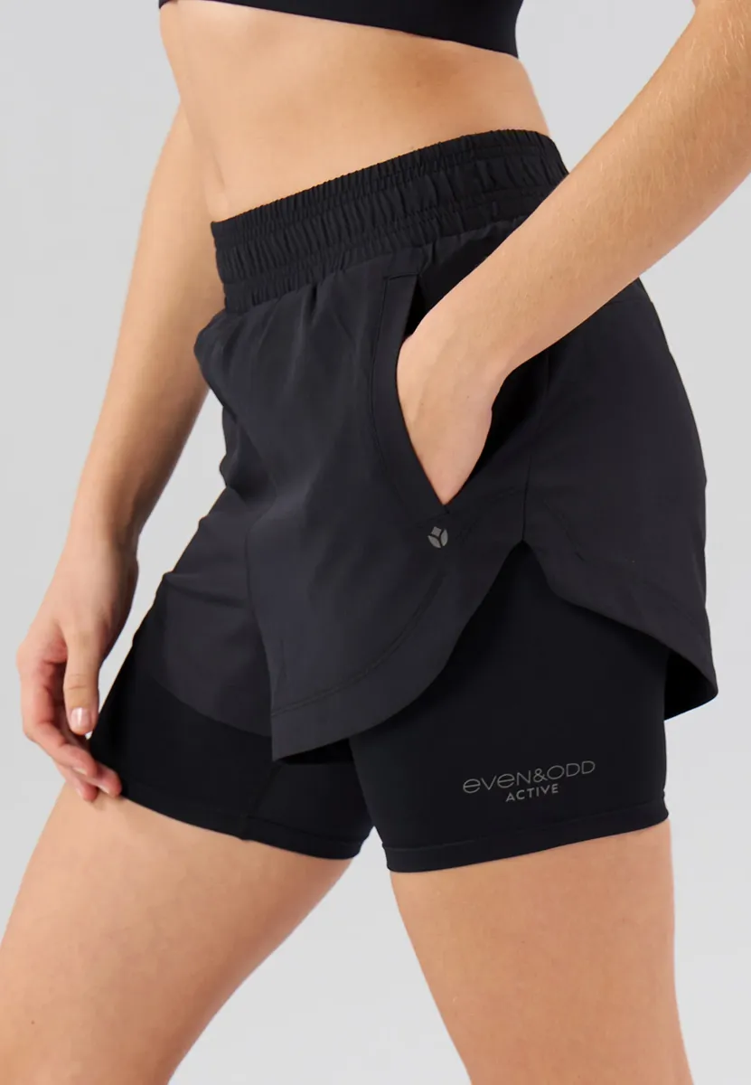 MID RISE RUNNING SHORTS WITH DOUBLE LAYER - Kurze Sporthose - black