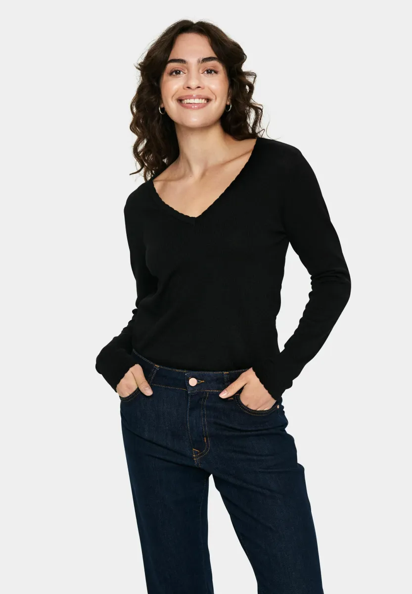 MILA LS V-NECK - Strickpullover - black
