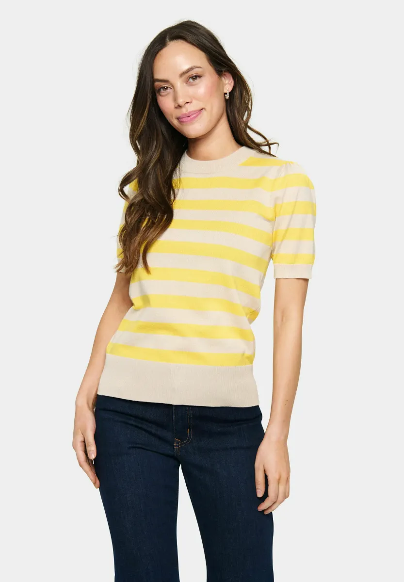 MILA SS BLOCK STRIPE  - T-Shirt print - crème yellow block stripe