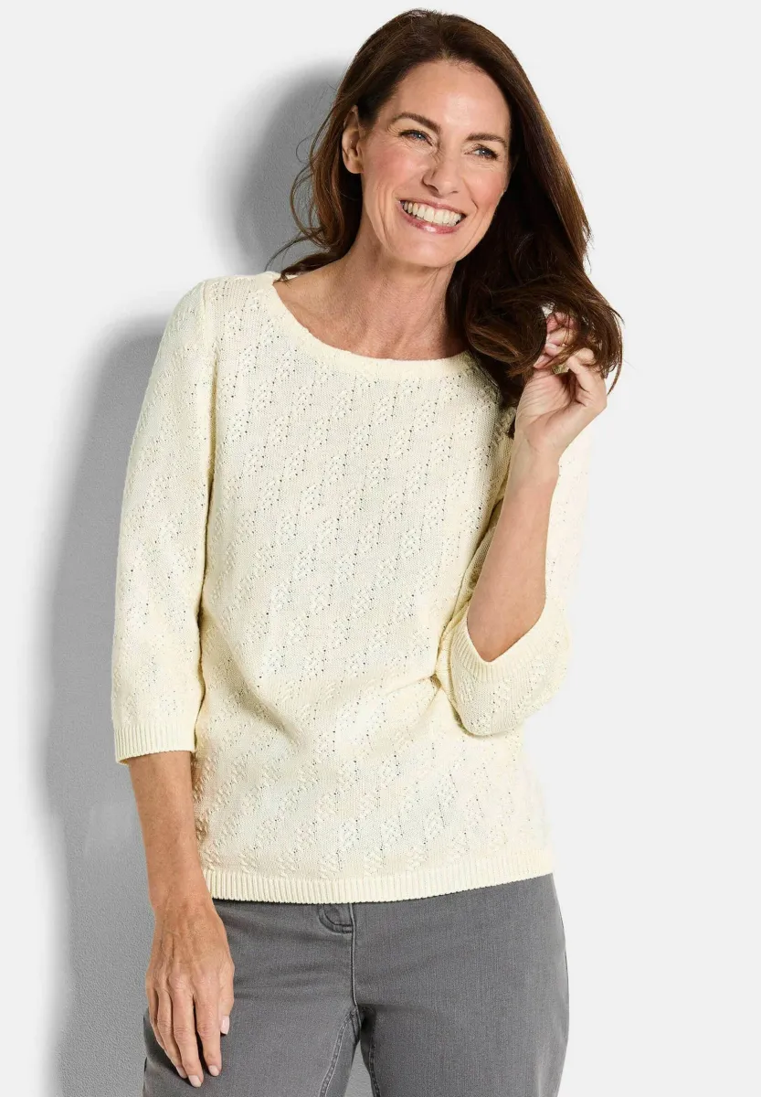 MIT 3/4-ÄRMELN - Strickpullover - cream white