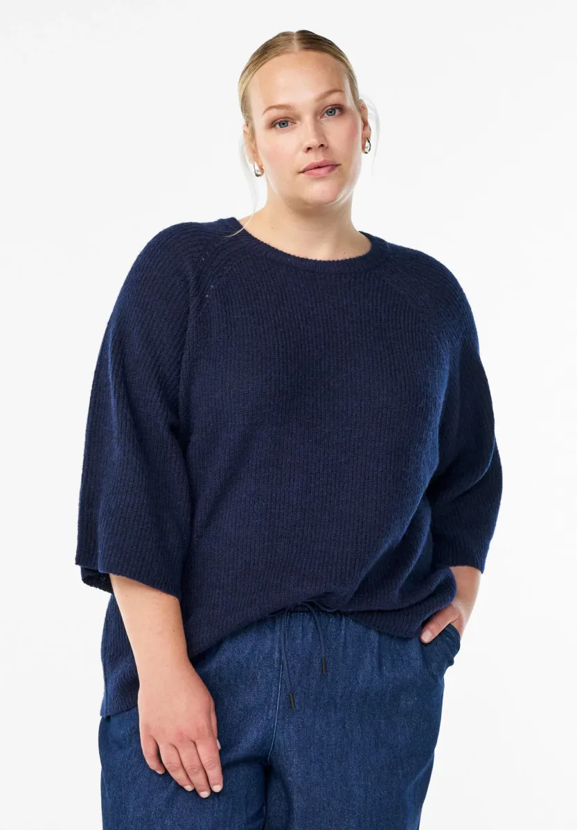 MIT 3/4-ÄRMELN - Strickpullover - peacoat black mel
