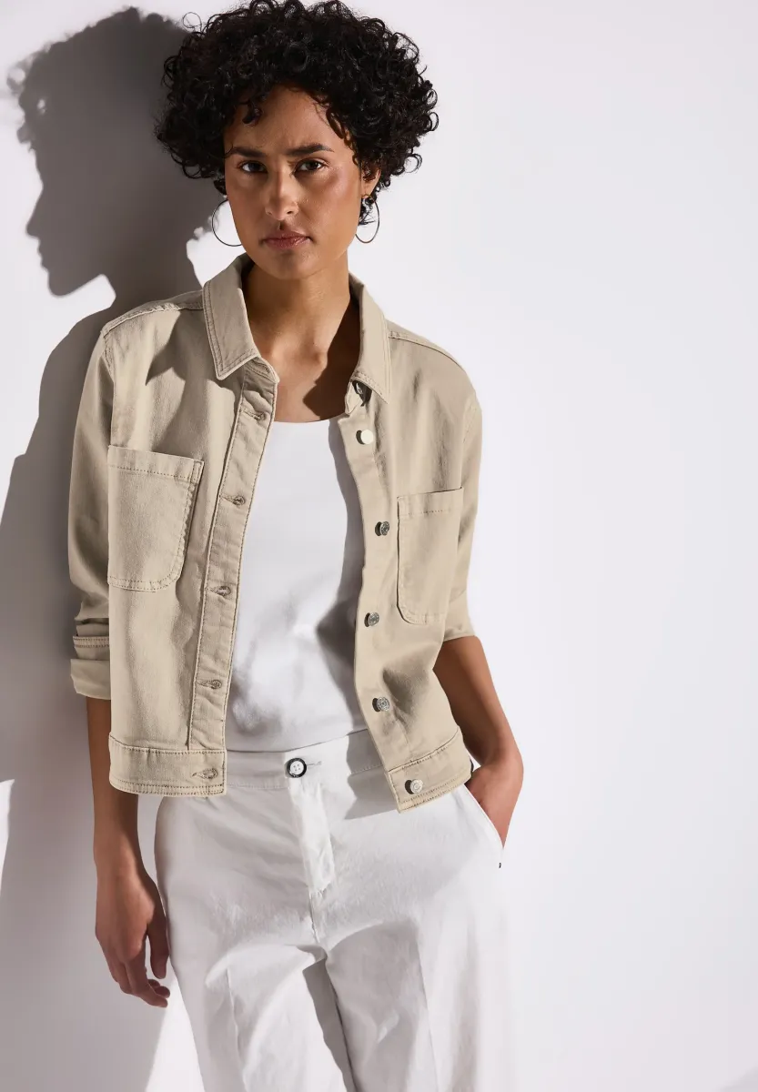 MIT BRUSTTASCHEN - Jeansjacke - beige
