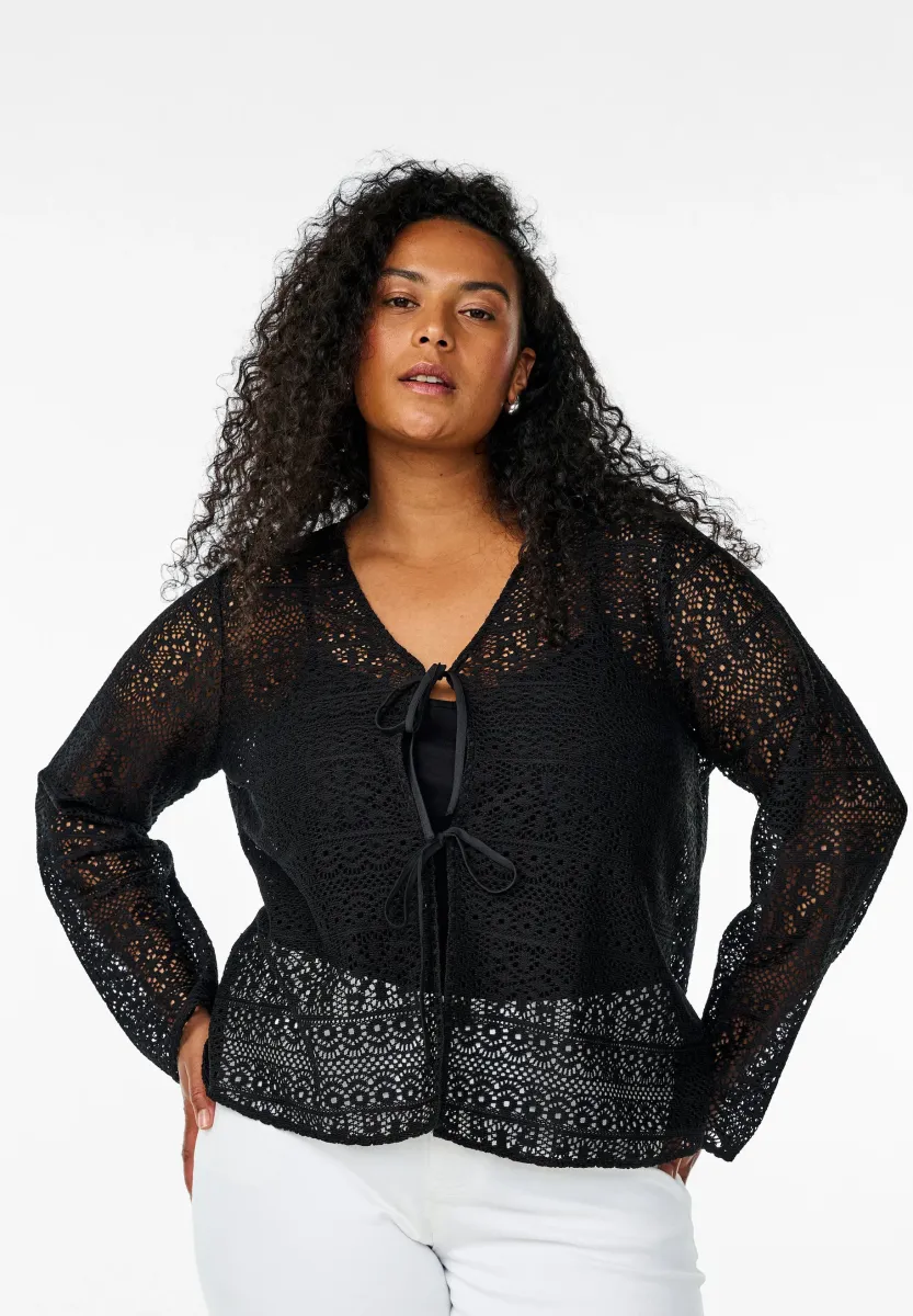 MIT ENMUSTER UND BINDEBÄNDERN - Strickjacke - black