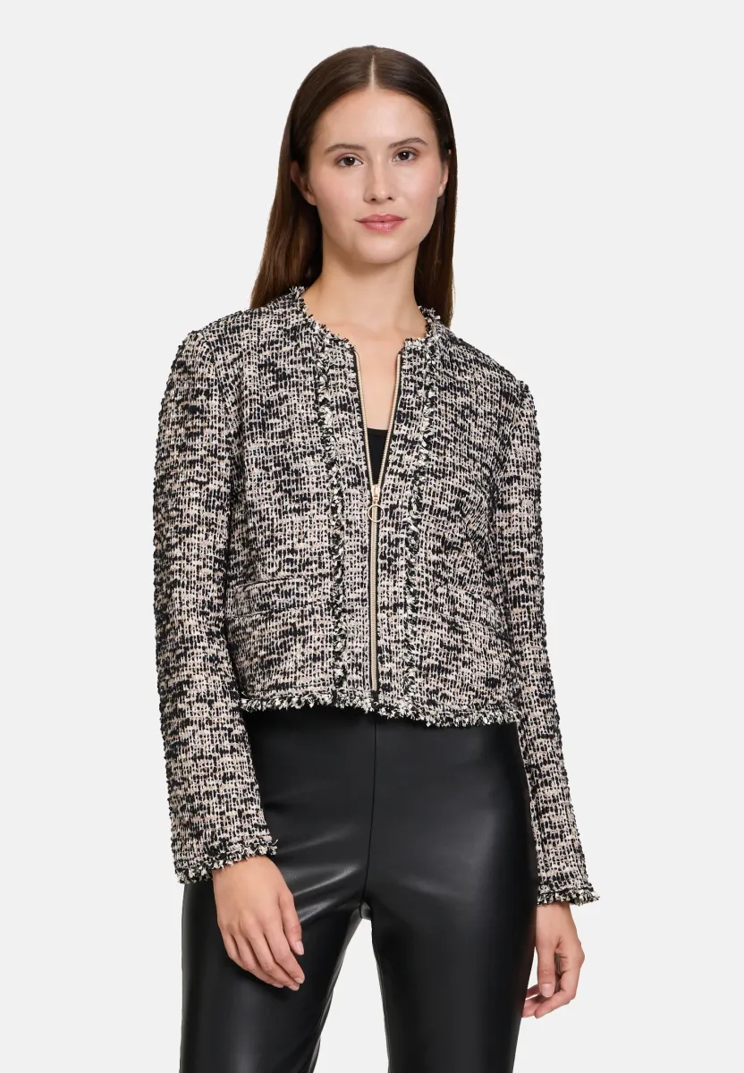 MIT FRANSEN - Strickjacke - schwarz beige
