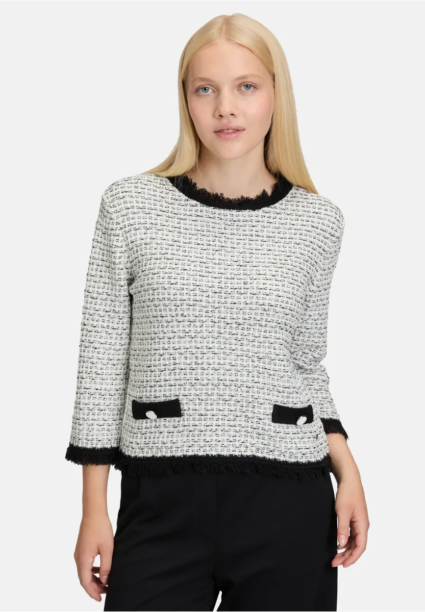 MIT FRANSEN - Strickpullover - weiß schwarz