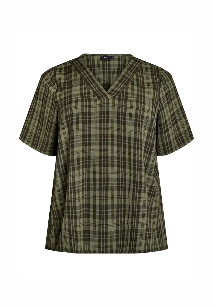 MIT KARO-MUSTER UND V-AUSSCHNITT - Bluse - green check