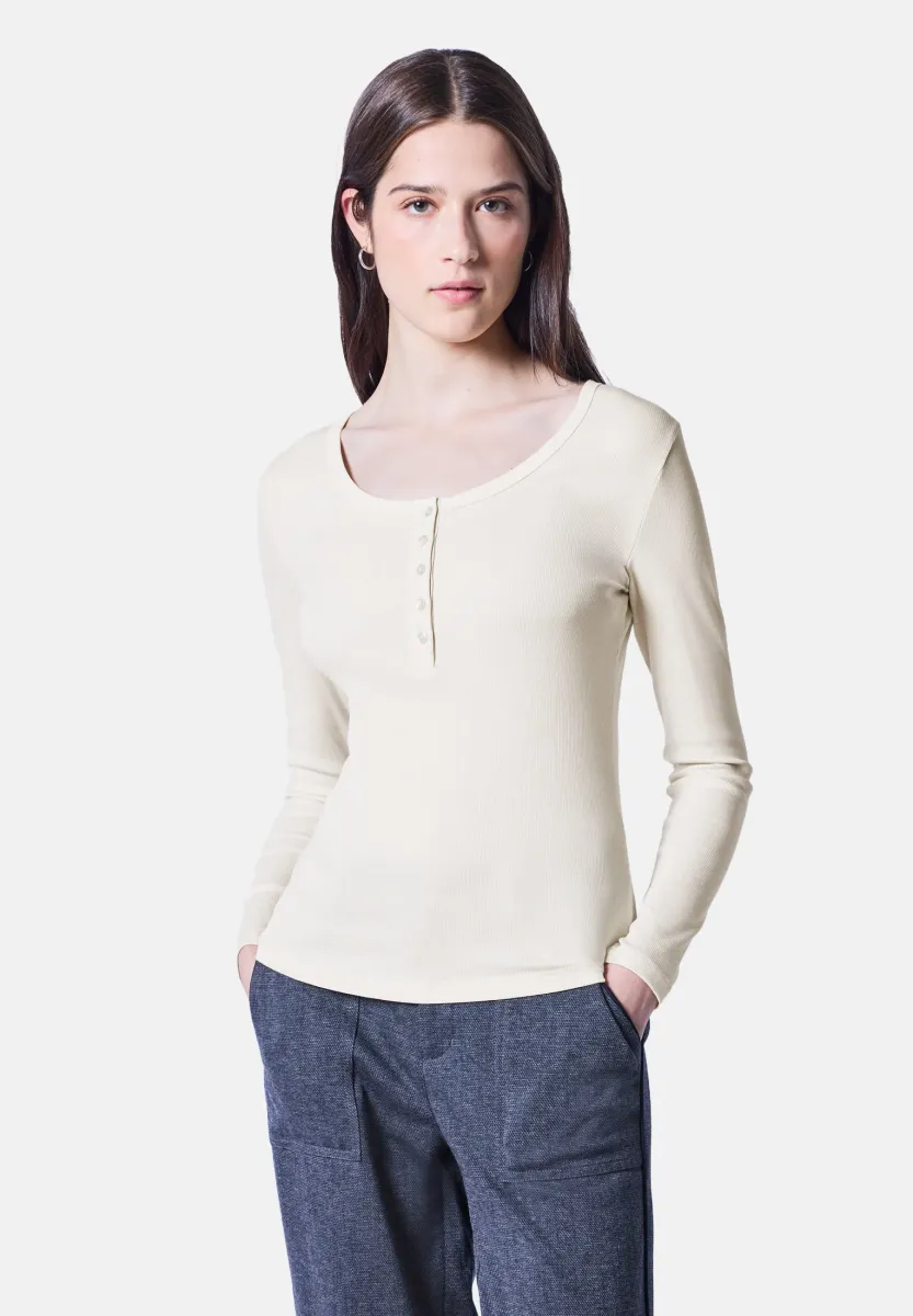 MIT KNOPFDETAIL - Langarmshirt - beige