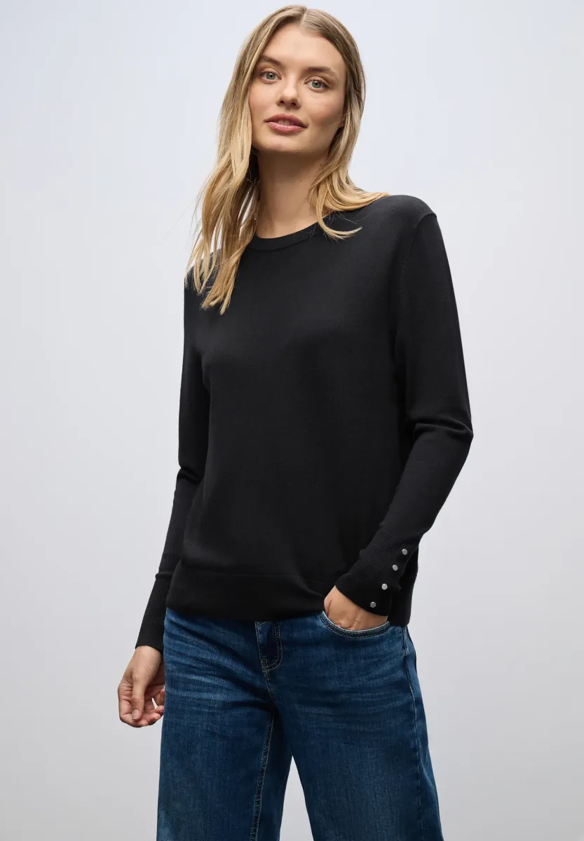 MIT KNOPFDETAIL - Strickpullover - schwarz