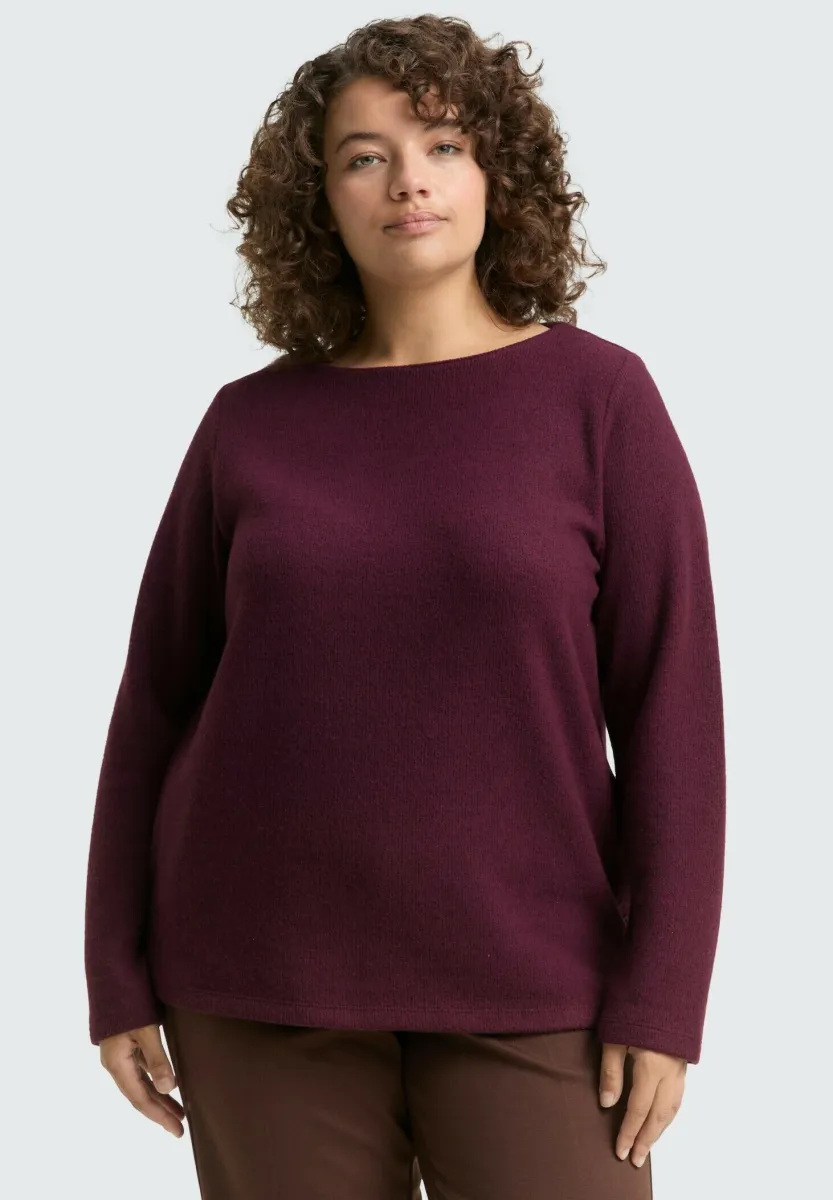 MIT KNOPFDETAILS - Strickpullover - dark red mélange