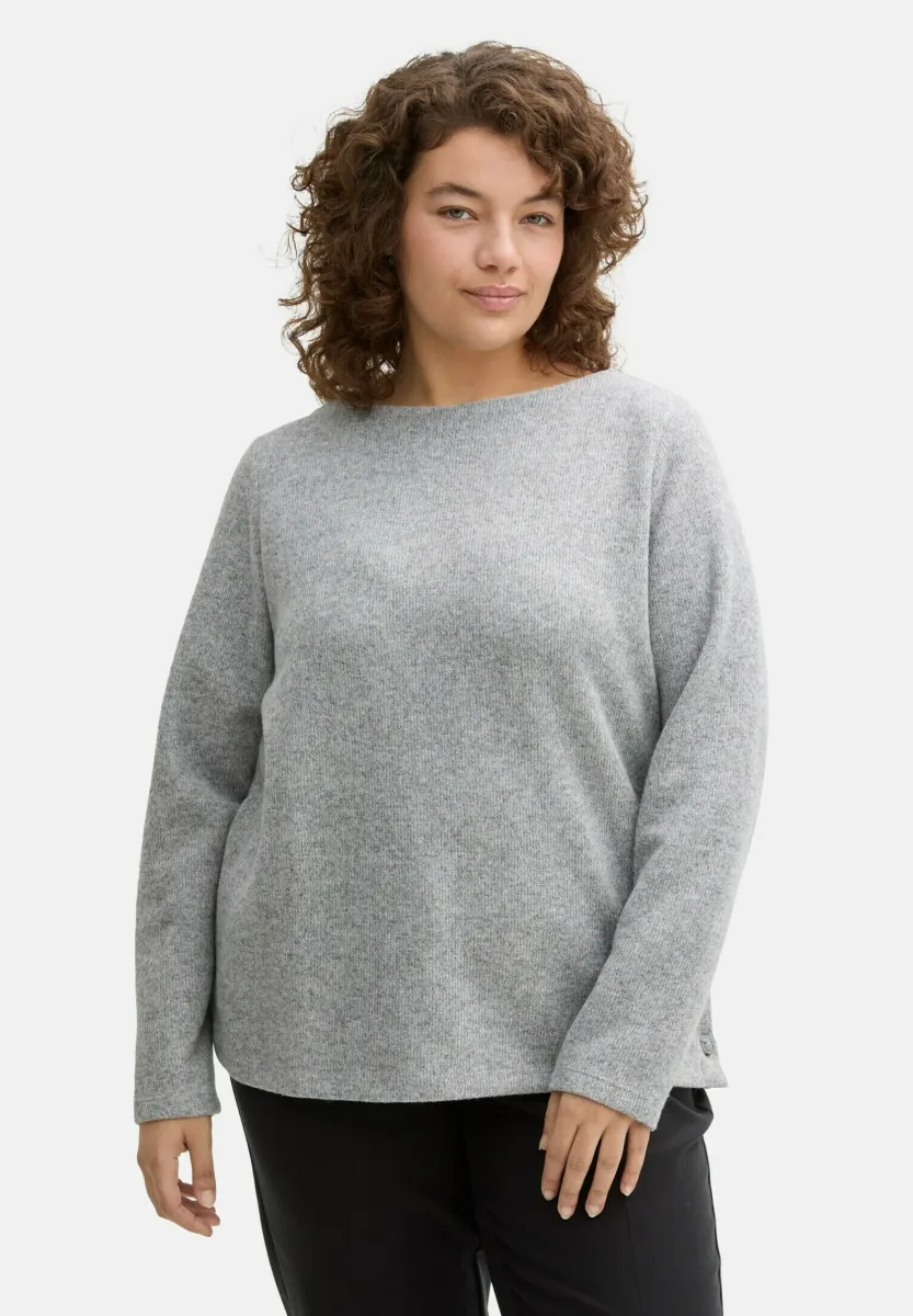 MIT KNOPFDETAILS - Strickpullover - medium silver grey melange
