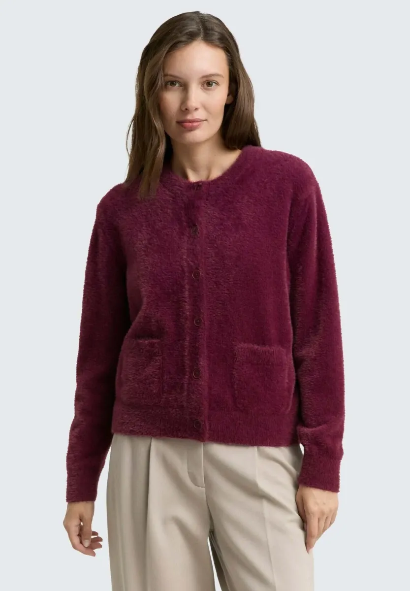 MIT KNOPFLEISTE - Strickjacke - bordeaux red