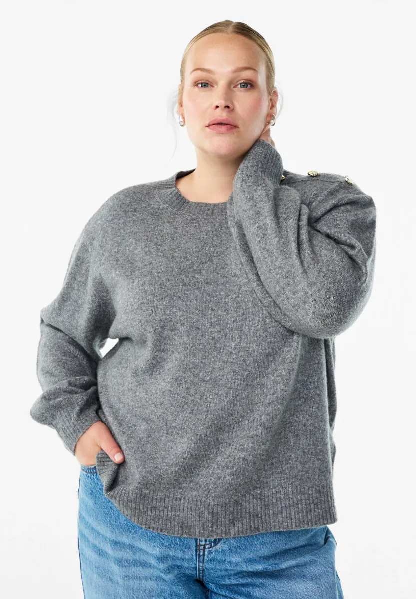 MIT KNOPFLEISTE - Strickpullover - medium grey melange