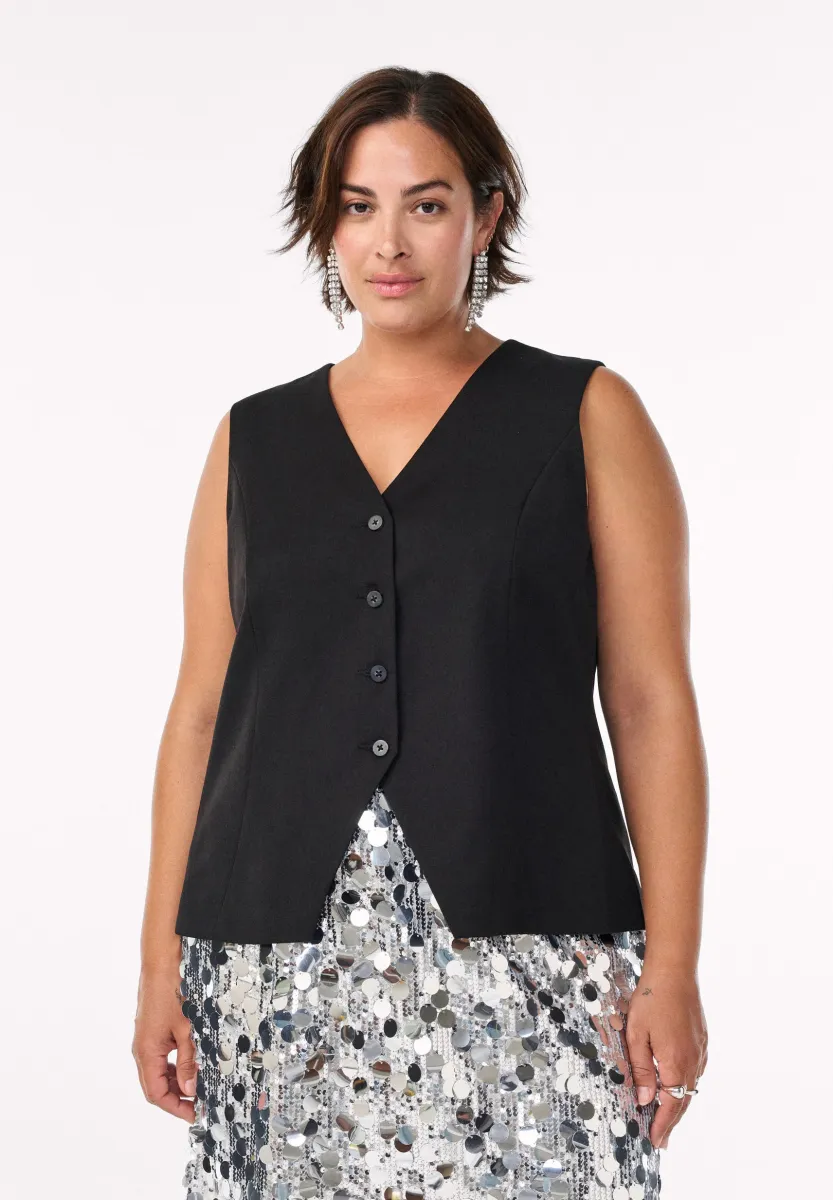 MIT KNOPFVERSCHLUSS - Weste - black