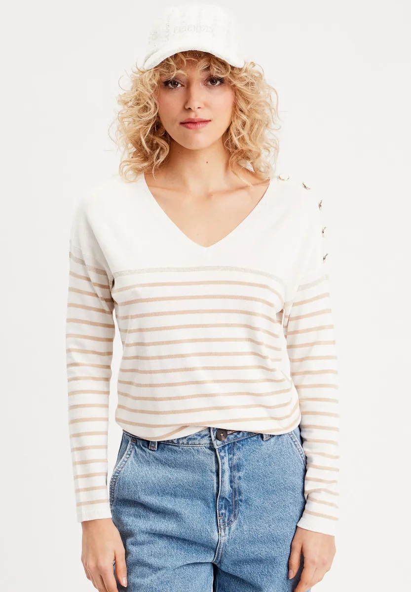 MIT KNÖPFEN - Strickpullover - beige