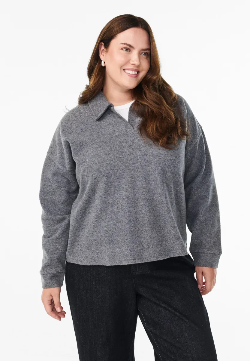 MIT KRAGEN UND V-AUSSCHNITT - Strickpullover - dark grey melange