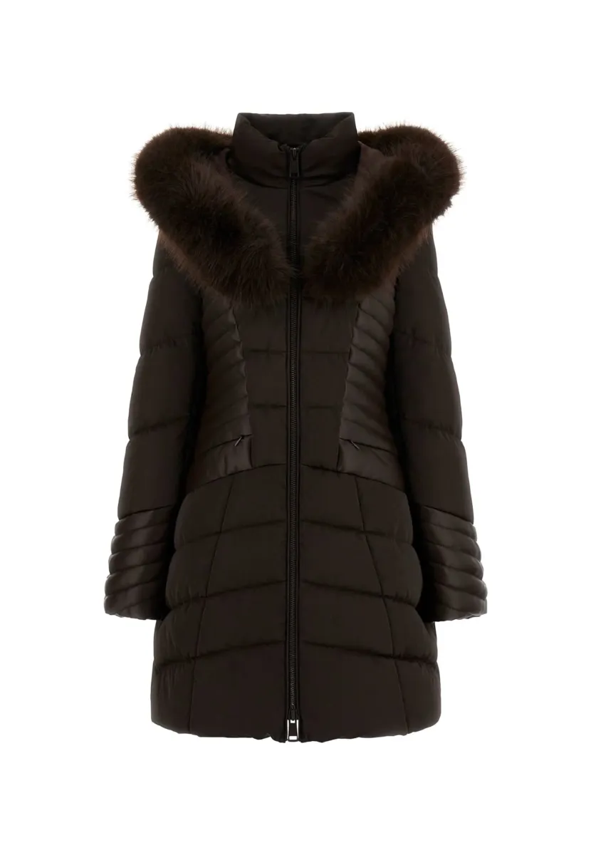 MIT KUNSTPELZ-KAPUZE - Wintermantel - dunkelbraun