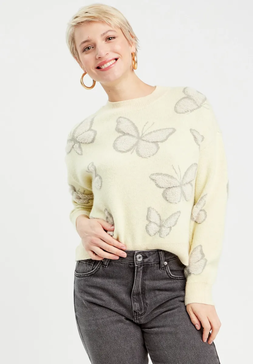 MIT LANGEN ÄRMELN - Strickpullover - jaune clair