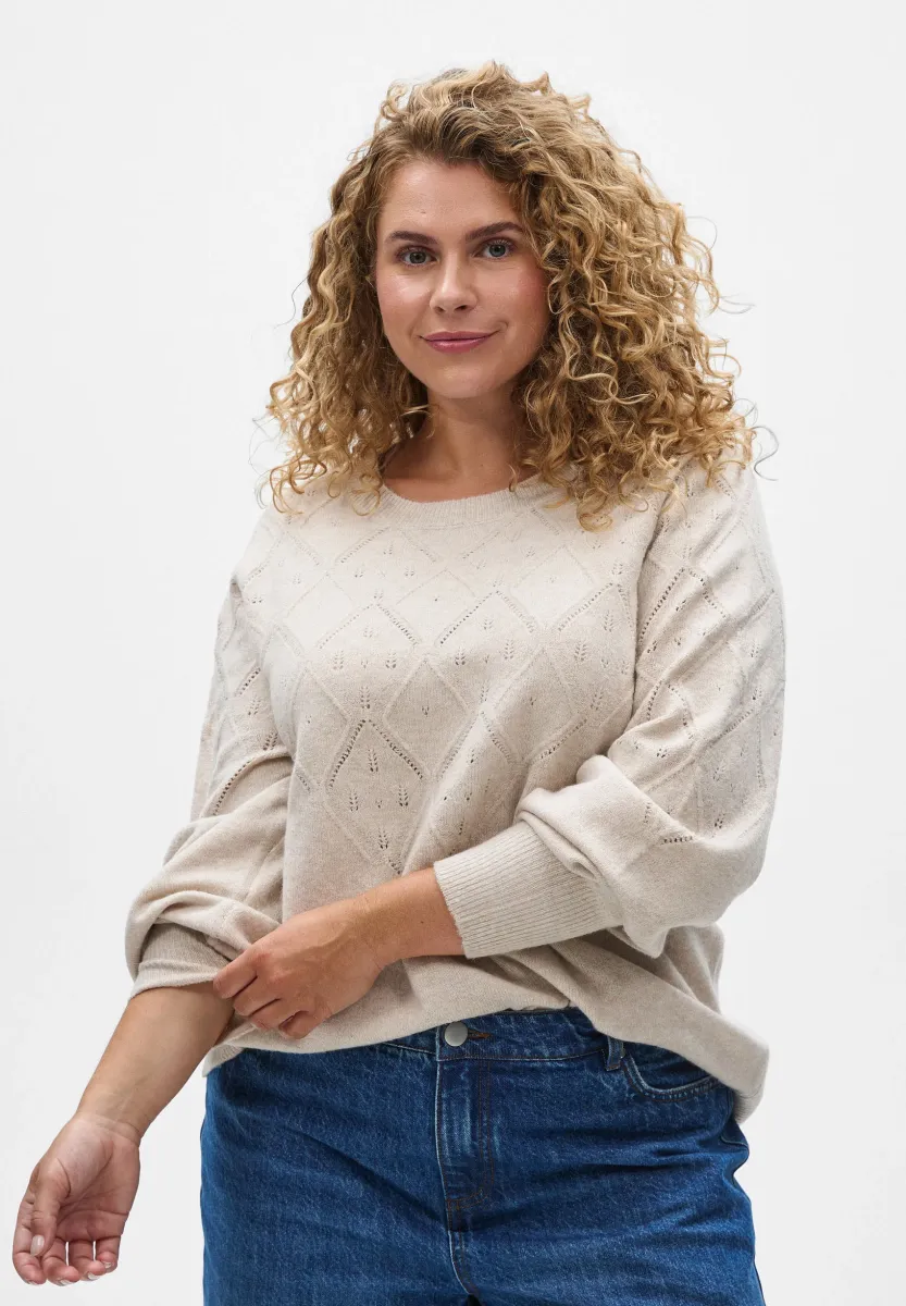 MIT LOCHMUSTER UND BALLONÄRMELN - Strickpullover - pumice s. white mel.