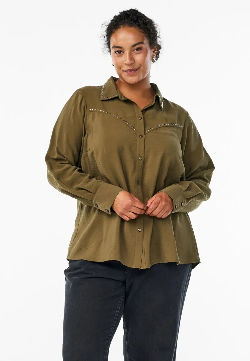 MIT NIETEN - Hemdbluse - dark olive