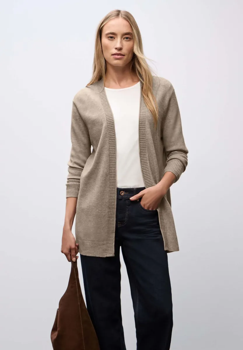 MIT ROLLKANTE  - Strickjacke - beige
