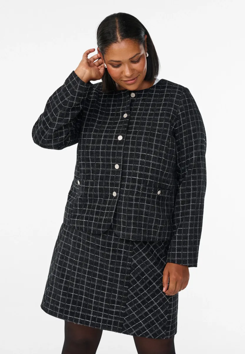 MIT RUNDHALSAUSSCHNITT - Blazer - black w check