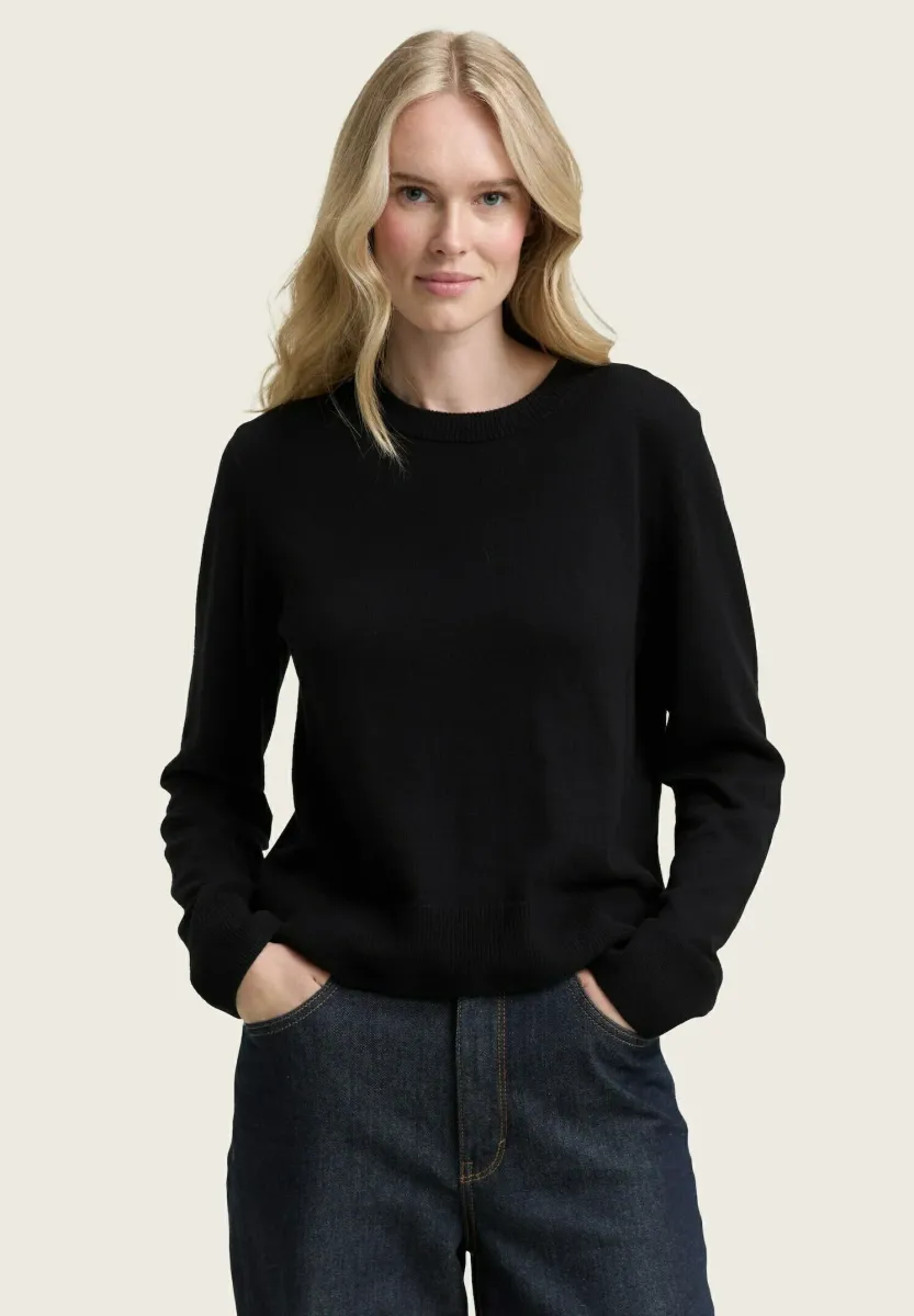 MIT RUNDHALSAUSSCHNITT - Strickpullover - deep black