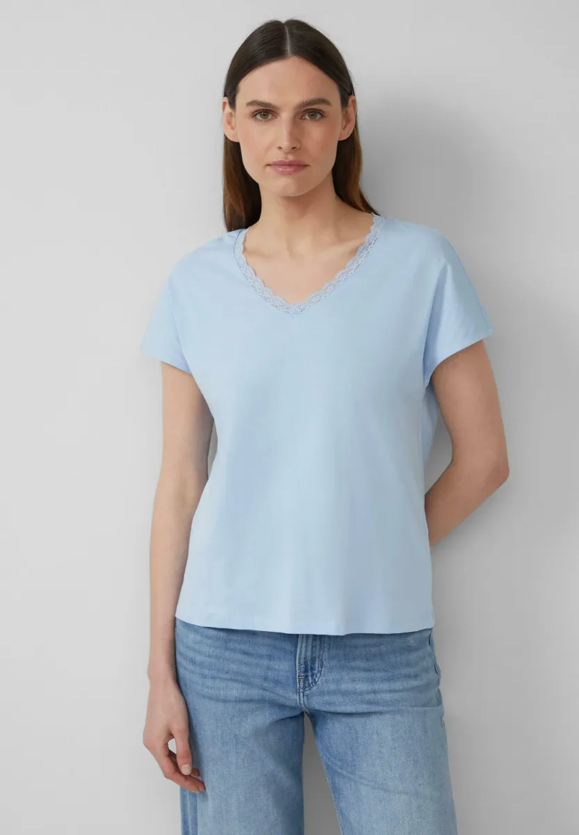 MIT SPITZE AUS MODALMIX - T-Shirt basic - hellblau