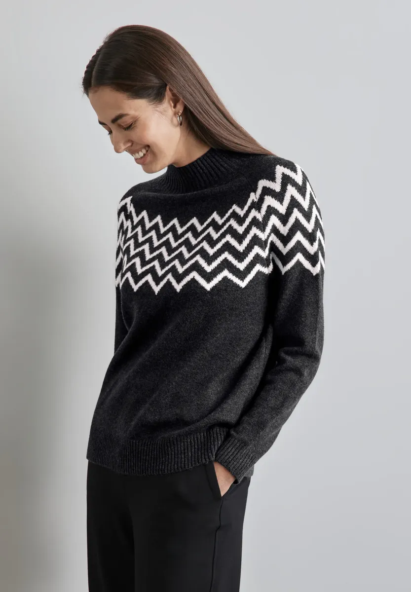 MIT STEHKRAGEN - Strickpullover - grau